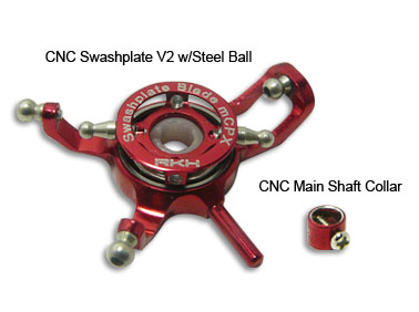 RKH mCPX CNC Swashplate and Collar V2 w/Steel Ball (Red)